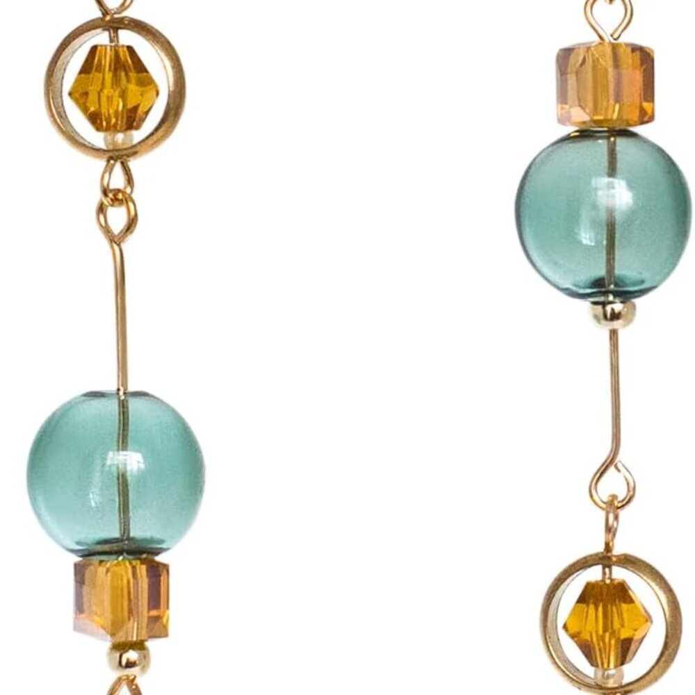 Brass asymmetrical dangle earrings with glass tassels, 3.1-inch stylish statemen